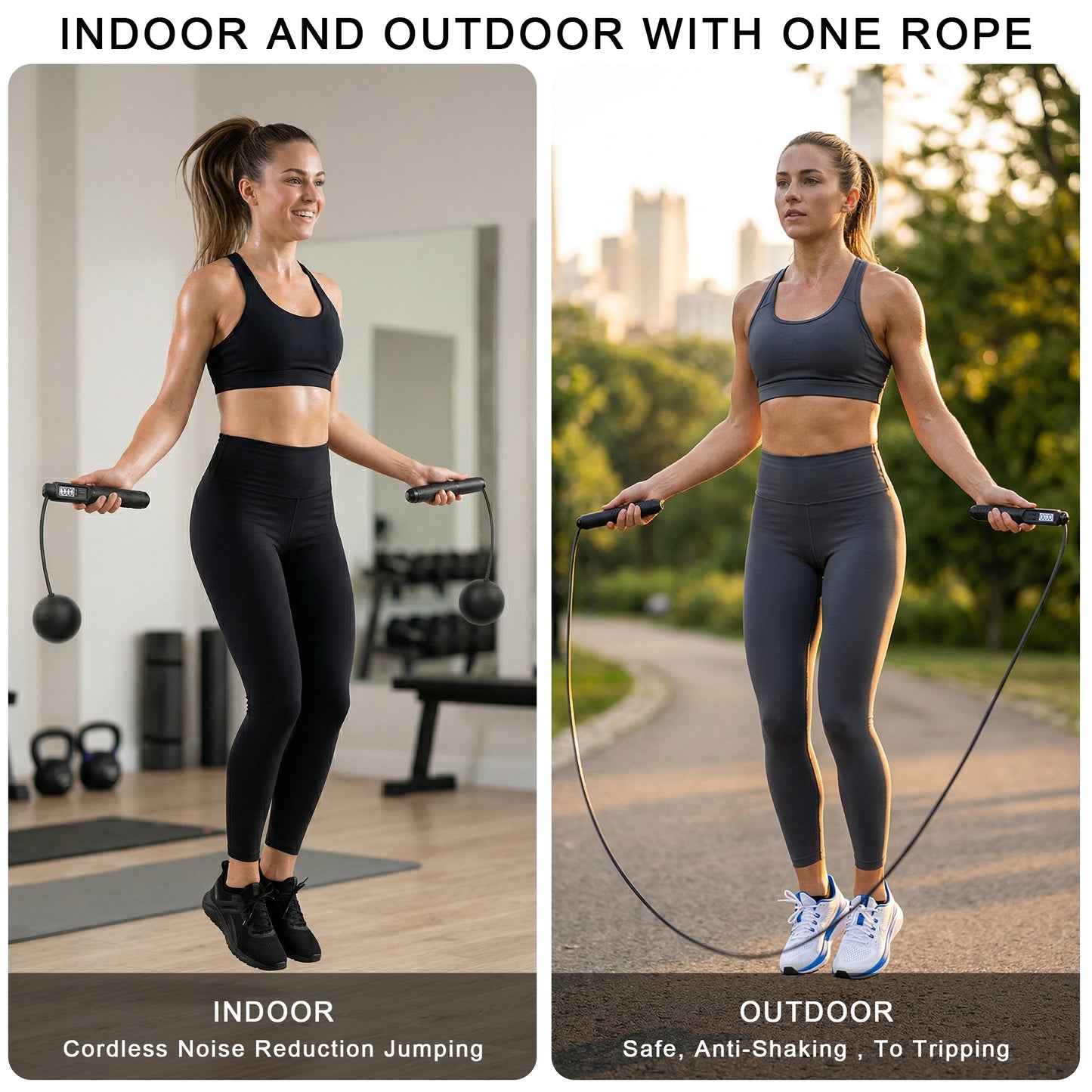 Dowellia Jump Rope with Counter, 2-in-1 Corded & Cordless Skipping Rope with LCD Display, 4 Modes and Adjustable Length, Weighted Jump Rope for Kids Women Men, Black