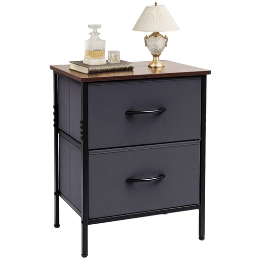 Nightstand, End Table Side Table with 2 Fabric Drawers Bedside Table for Bedroom, Closet, Dorm, Grey