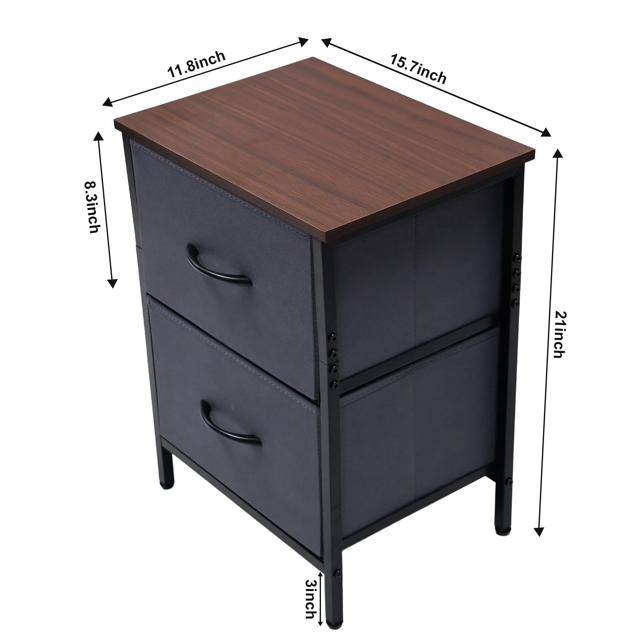 Dowellia Nighstand with 2 Drawer Fabric Storage for Living and Bedroom, Set of 2, Grey