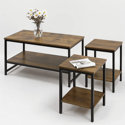Dowellia 3-Piece Coffee Table Set for Living Room, End Table Set with Storage, Includes 1 Coffee Table and 2 End Tables, Rustic Brown
