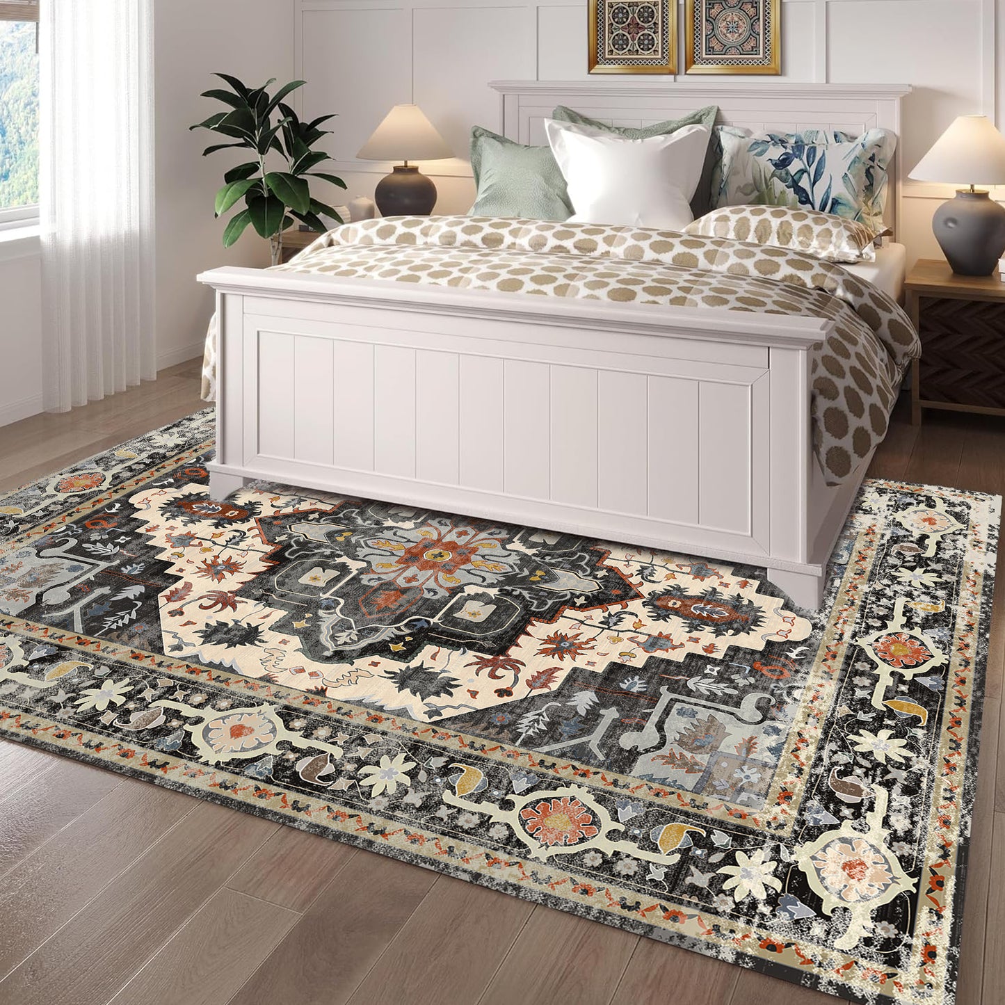 6x9 Area Rug, Super Soft Washable Rugs for Living Room, Non-Slip Stain Resistant Vintage Rugs, Ultra-Thin Large Area Rugs, Black