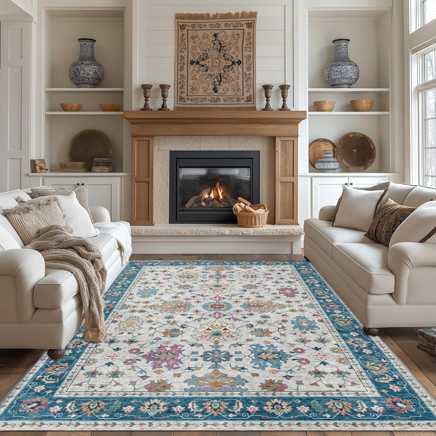 6x9 Area Rug, Super Soft Washable Rugs for Living Room, Non-Slip Stain Resistant Vintage Rugs, Ultra-Thin Large Area Rugs, Indigo