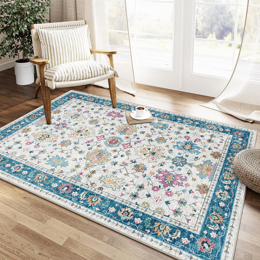 3x5 Rug Ultra Soft Washable Rug, Non Slip Area Rug Indoor Entrance, Stain Resistant Rugs for Living Room Bedroom, Vintage Home Decor Area Rugs, Indigo