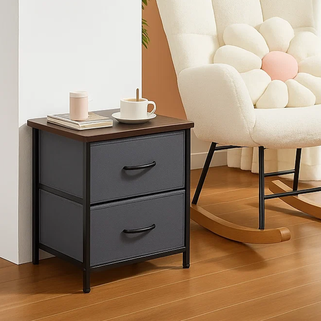 Dowellia Nighstand with 2 Drawer Fabric Storage for Living and Bedroom, Set of 2, Grey