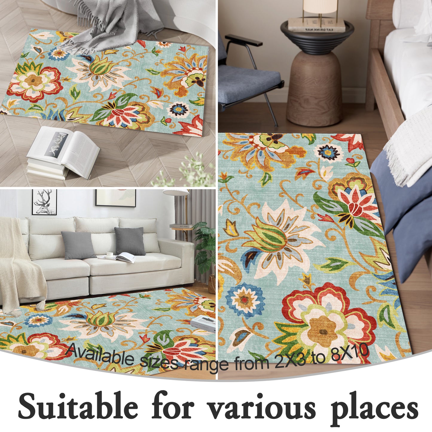 Floral Door Mat Indoor Entrance, Farmhouse Area Rug 2x3 Entryway Rug Non-Slip Washable Front Door Mat Soft Low Pile Throw Rug for Entryway,Red