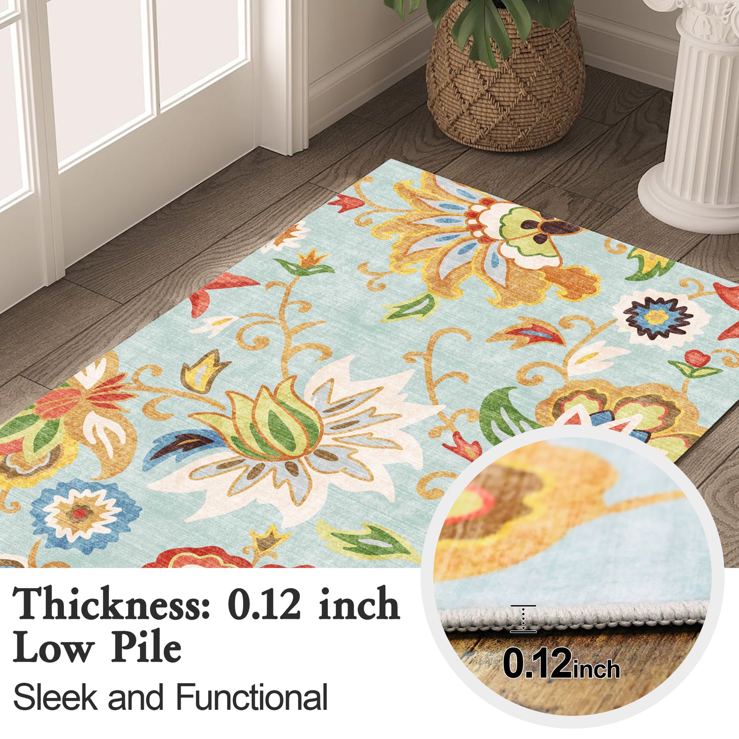 Floral Door Mat Indoor Entrance, Farmhouse Area Rug 2x3 Entryway Rug Non-Slip Washable Front Door Mat Soft Low Pile Throw Rug for Entryway,Red