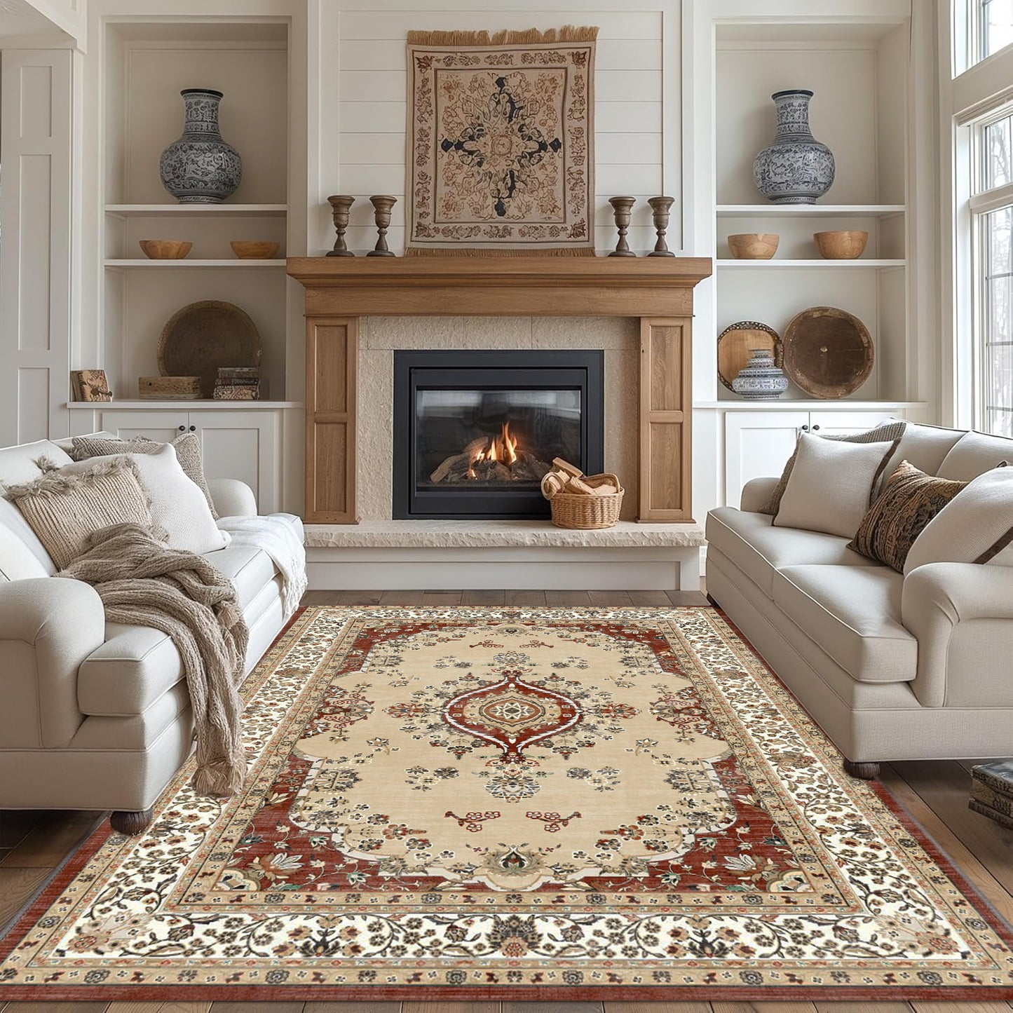 6x9 Area Rug, Super Soft Washable Rugs for Living Room, Non-Slip Stain Resistant Vintage Rugs, Ultra-Thin Large Area Rugs, Red