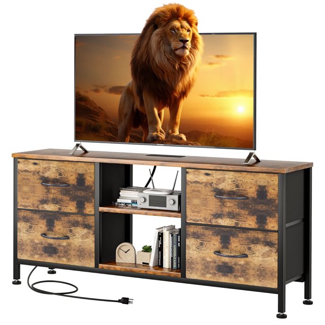 Dowellia TV Stand with 4 Drawers, 43 inch Entertainment Center with Open Shelves, Media Center for 50" TV, Television Stand for Bedroom, Living Room