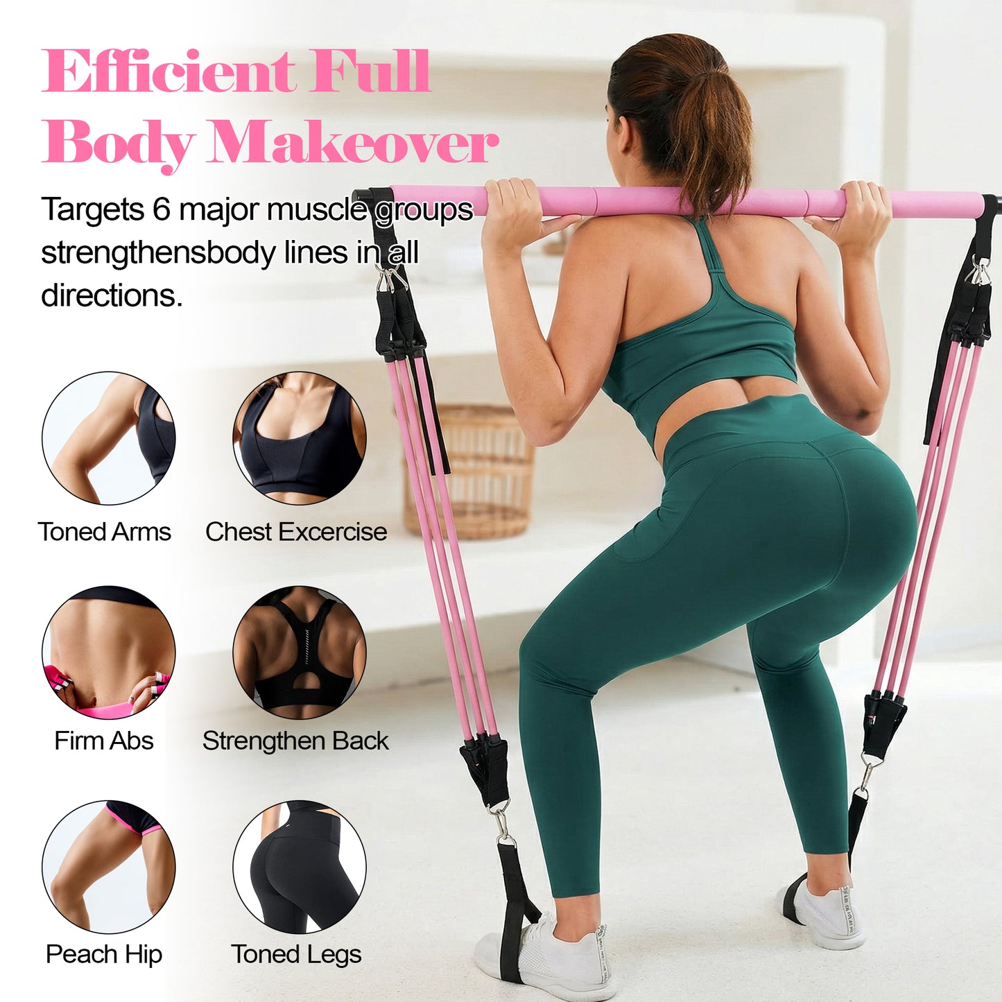 Dowellia Pilates Bar Kit with Resistance Bands, Pilates Workout Equipment for Legs,Hip,Waist and Arm, Exercise Fitness Equipment for Women & Men