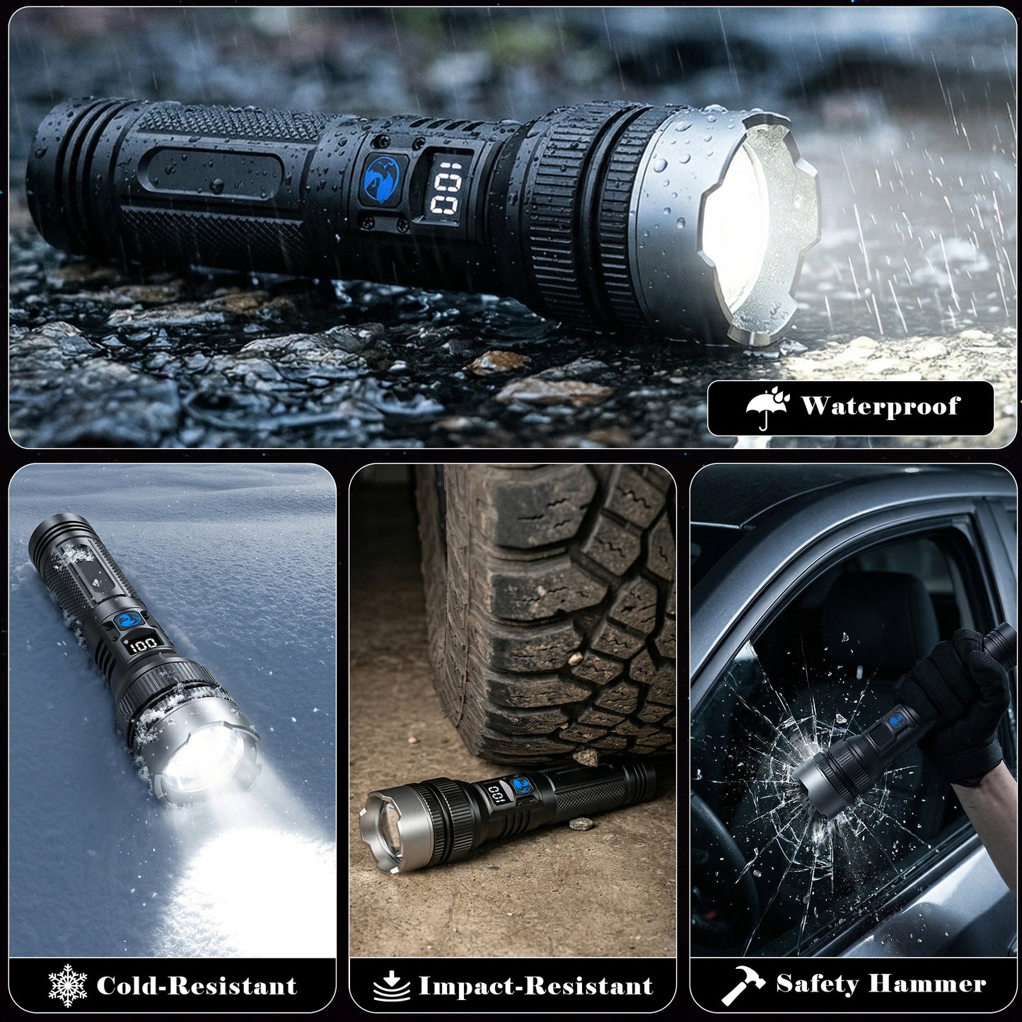 Dowellia Rechargeable Flashlight High Lumens Portable Flash Light with LCD Digital Display, 3 Modes, Waterproof Zoomable Torch for Hiking Camping Emergency Home and Outdoor Use, 2 Pack