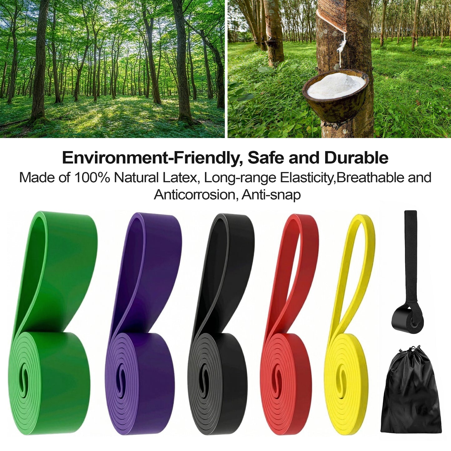 Dowellia 6PCS Resistance Bands Set for Exercise Fitness, Pull-up Assistance Bands Set , Elastic Workout Bands for Ankle, Leg, Stretching, Yoga and Home Fitness with Carry Bag