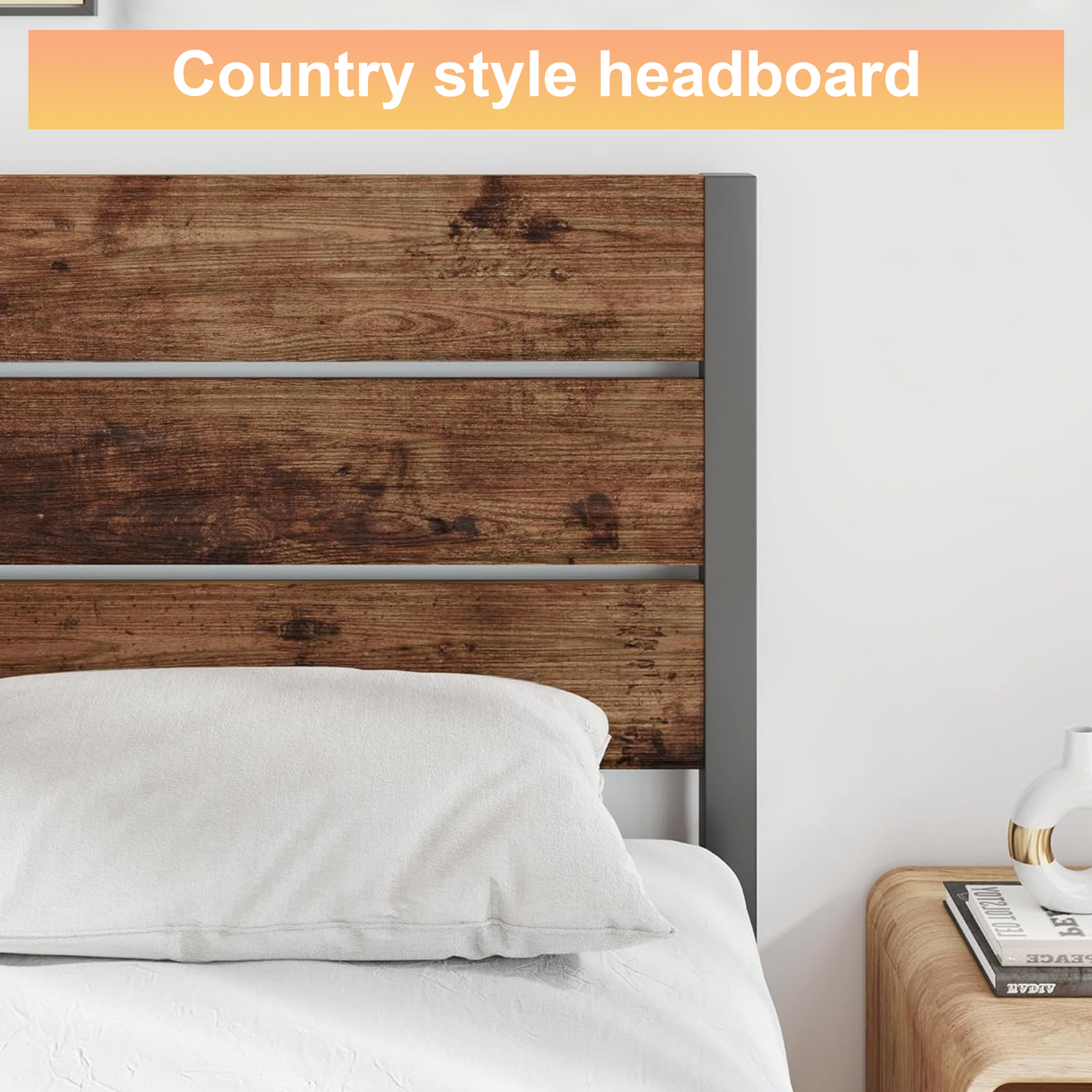 Dowellia Queen Bed Frame with Headboard and Footboard, Metal Support, Rustic Brown