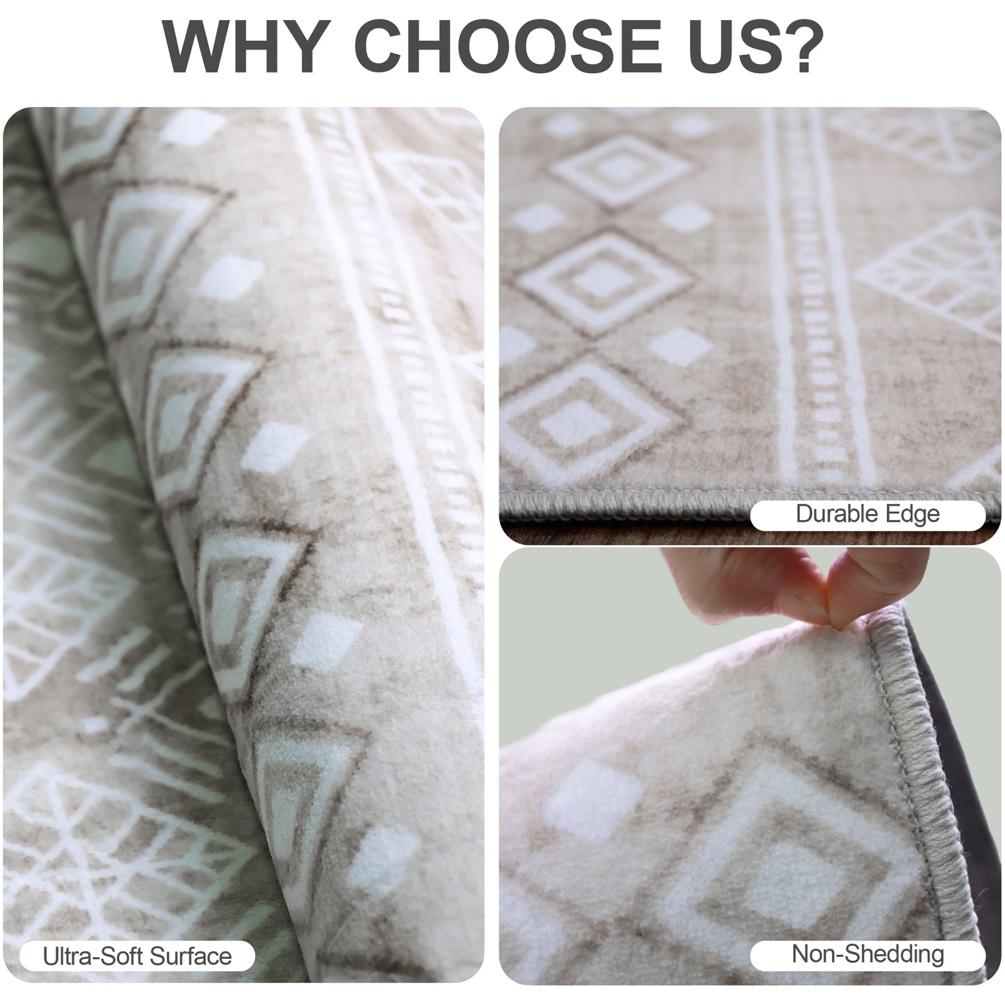 Khaki Boho 6x9 Area Rugs, Washable Kitchen Entry Rug Non Slip, Ultra Soft Print Distressed Geometric Low-Pile Throw Carpet for Bedroom Nursery Dorm Decor