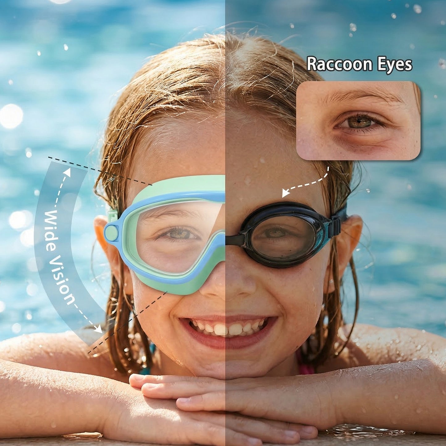 Dowellia Swim Goggles for Kids 6-14, 2 Pack Swimming Goggles Anti Fog & UV Protection Wide View No Leaking Kids Goggles for Swimming
