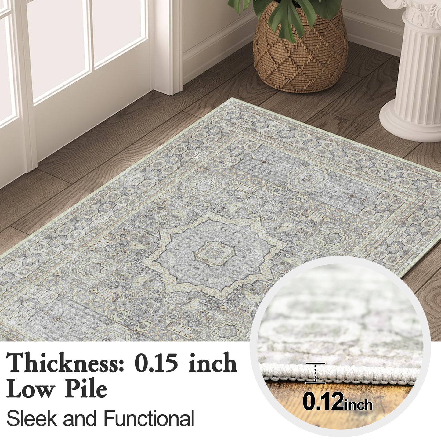 Area Rugs for Living Room 2'x 3' Machine Washable Vintage Print Large Throw Non Slip Bedroom Rugs