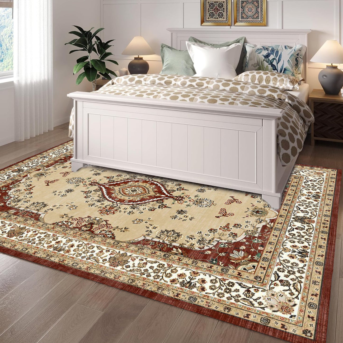 6x9 Area Rug, Super Soft Washable Rugs for Living Room, Non-Slip Stain Resistant Vintage Rugs, Ultra-Thin Large Area Rugs, Red