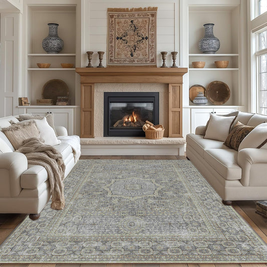 Area Rugs for Living Room 6'x 9' Machine Washable Vintage Print Large Throw Non Slip Bedroom Rugs