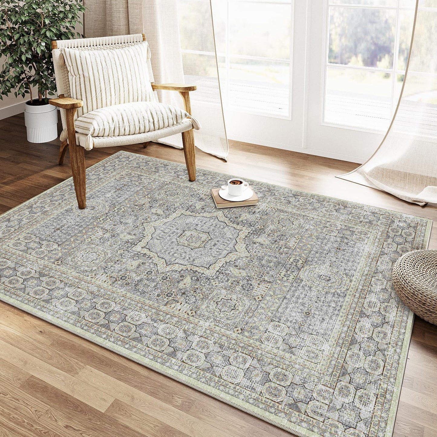 Area Rugs for Living Room 3'x 5' Machine Washable Vintage Print Large Throw Non Slip Bedroom Rugs