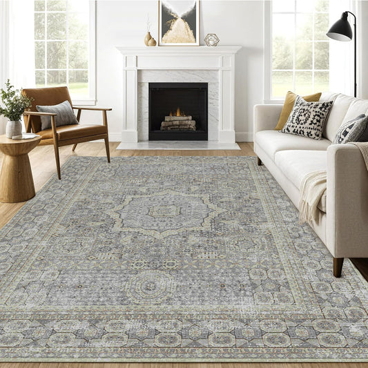 Area Rugs for Living Room 8'x 10' Machine Washable Vintage Print Large Throw Non Slip Bedroom Rugs