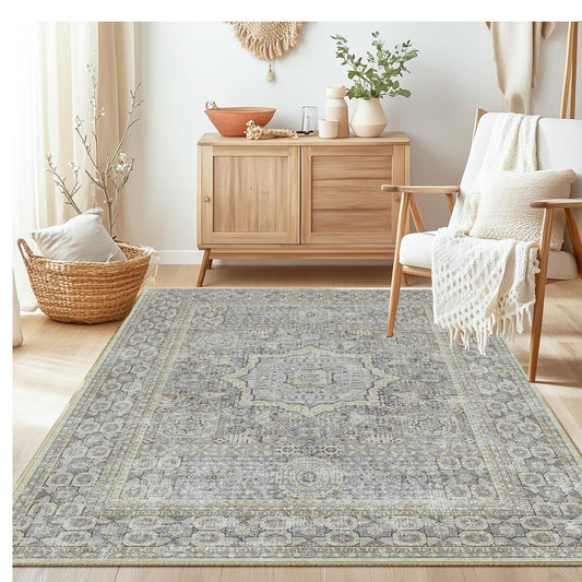 Area Rugs for Living Room 4'x 6' Machine Washable Vintage Print Large Throw Non Slip Bedroom Rugs