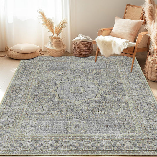 Area Rugs for Living Room 5'x 7' Machine Washable Vintage Print Large Throw Non Slip Bedroom Rugs