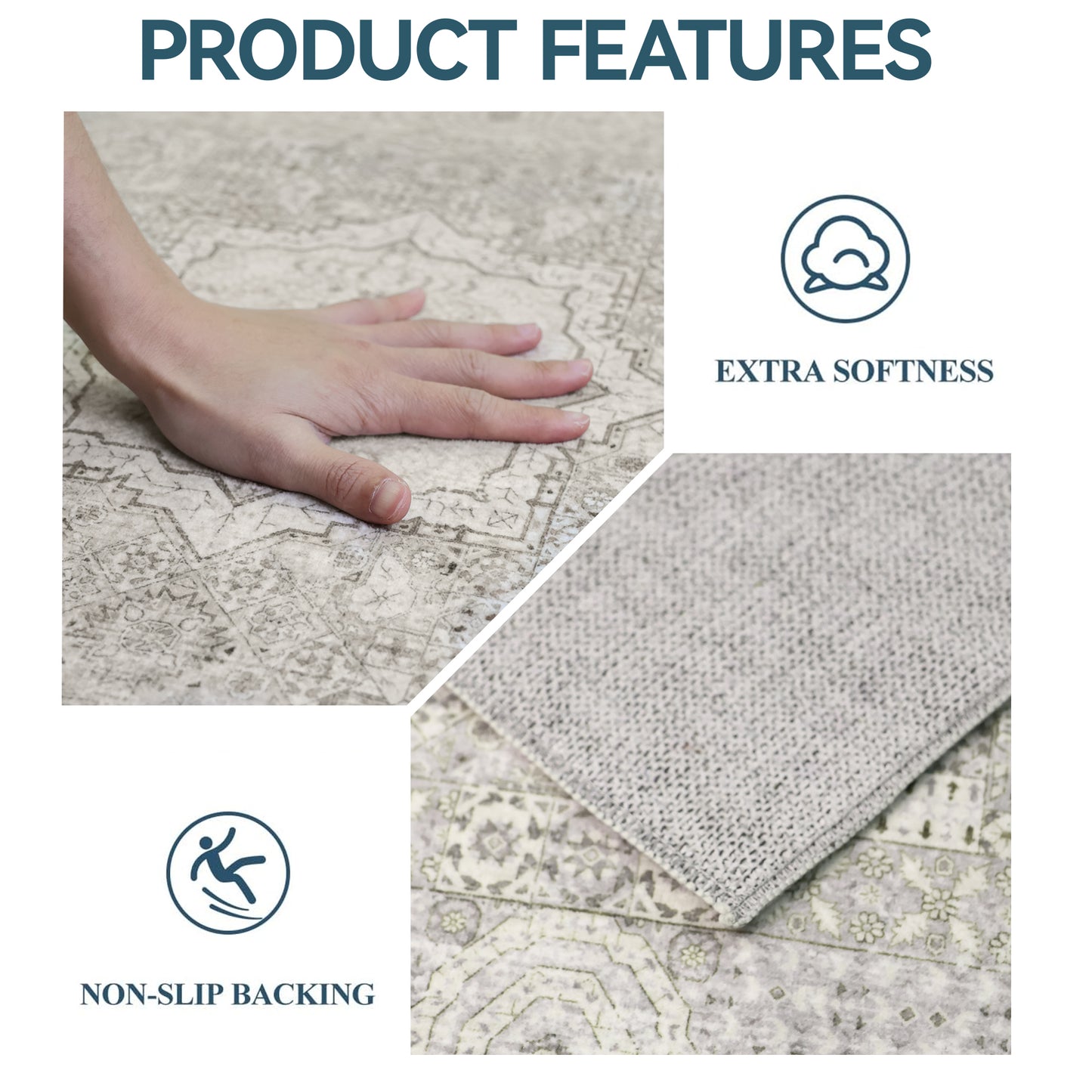 Area Rugs for Living Room 4'x 6' Machine Washable Vintage Print Large Throw Non Slip Bedroom Rugs