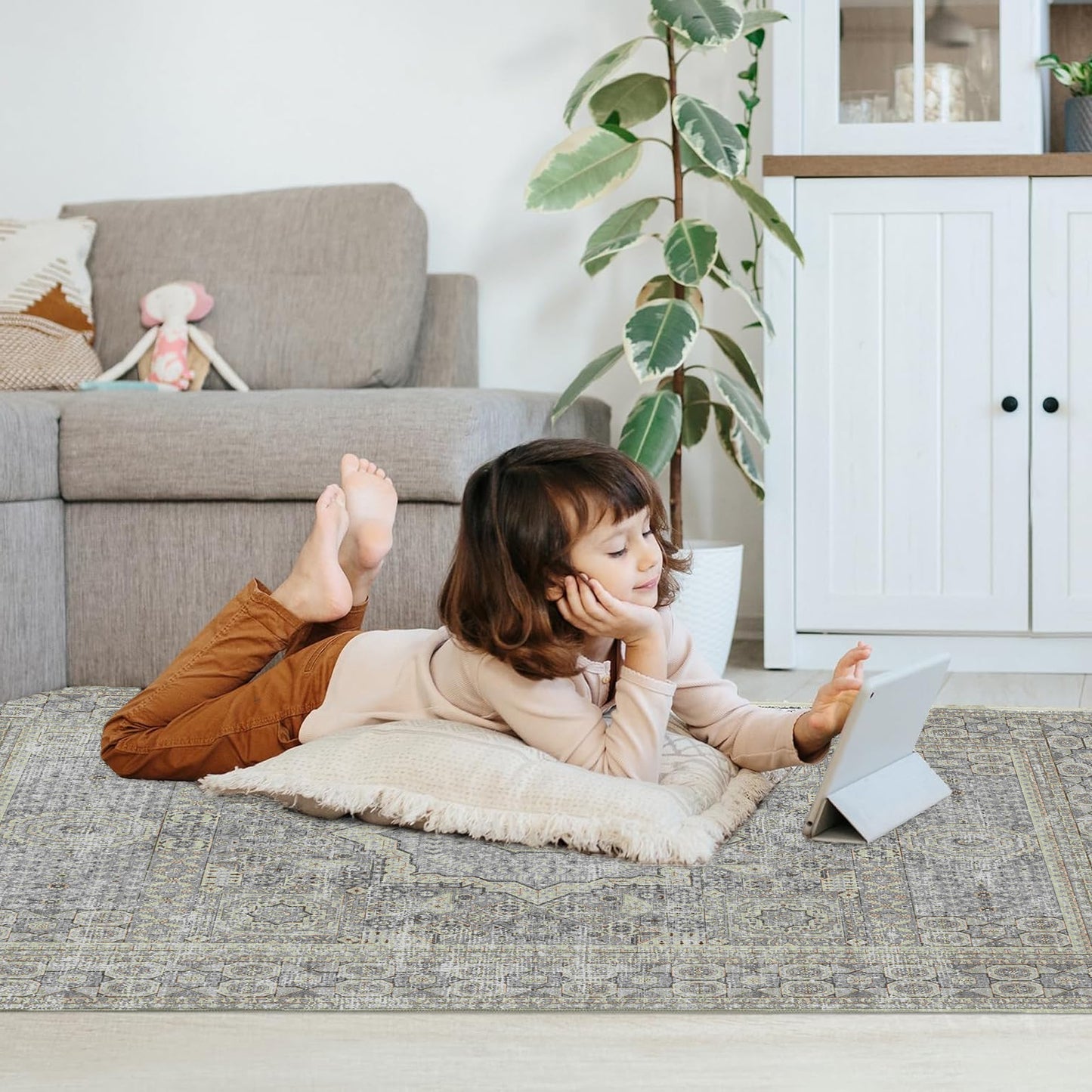 Area Rugs for Living Room 3'x 5' Machine Washable Vintage Print Large Throw Non Slip Bedroom Rugs