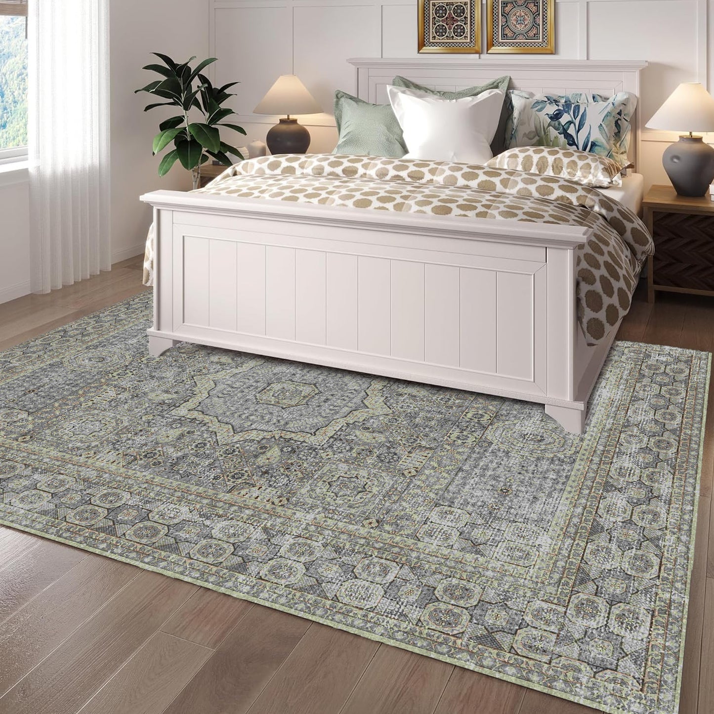 Area Rugs for Living Room 6'x 9' Machine Washable Vintage Print Large Throw Non Slip Bedroom Rugs