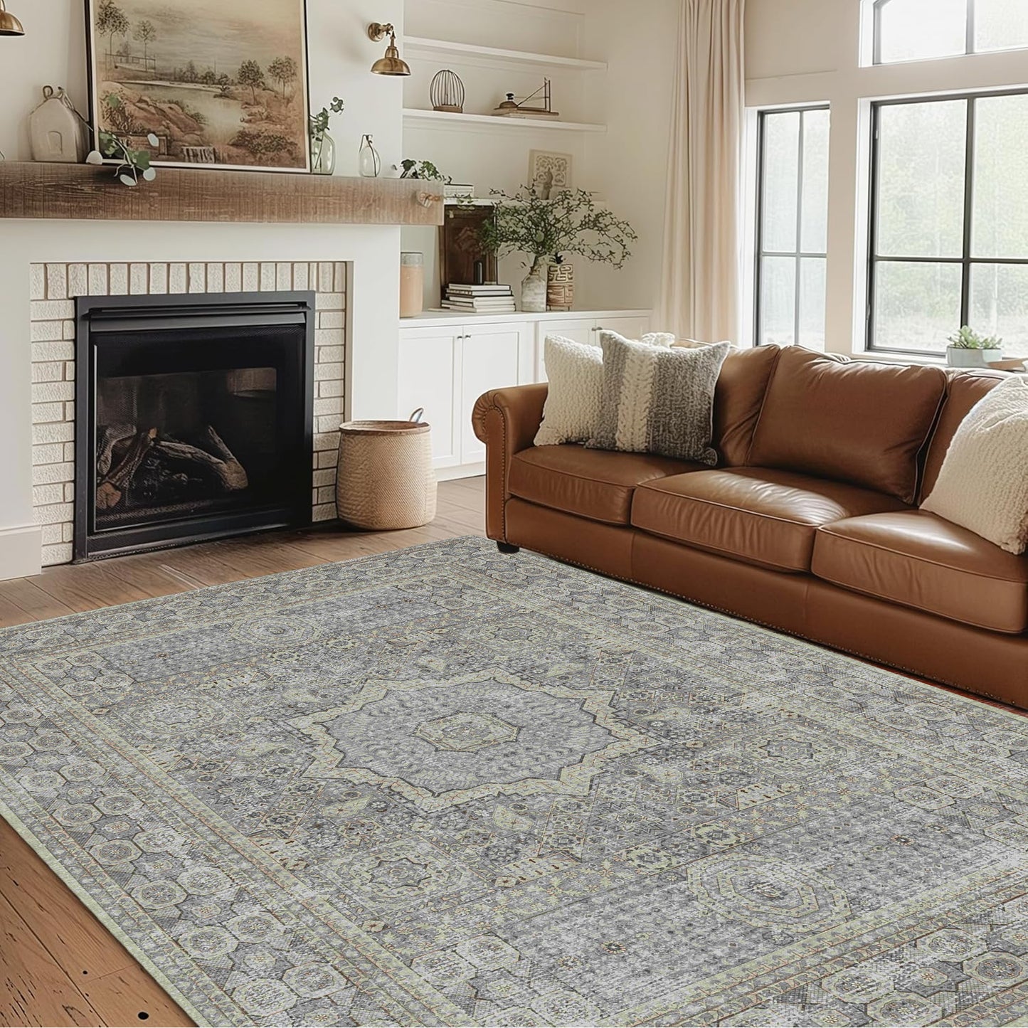 Area Rugs for Living Room 5'x 7' Machine Washable Vintage Print Large Throw Non Slip Bedroom Rugs
