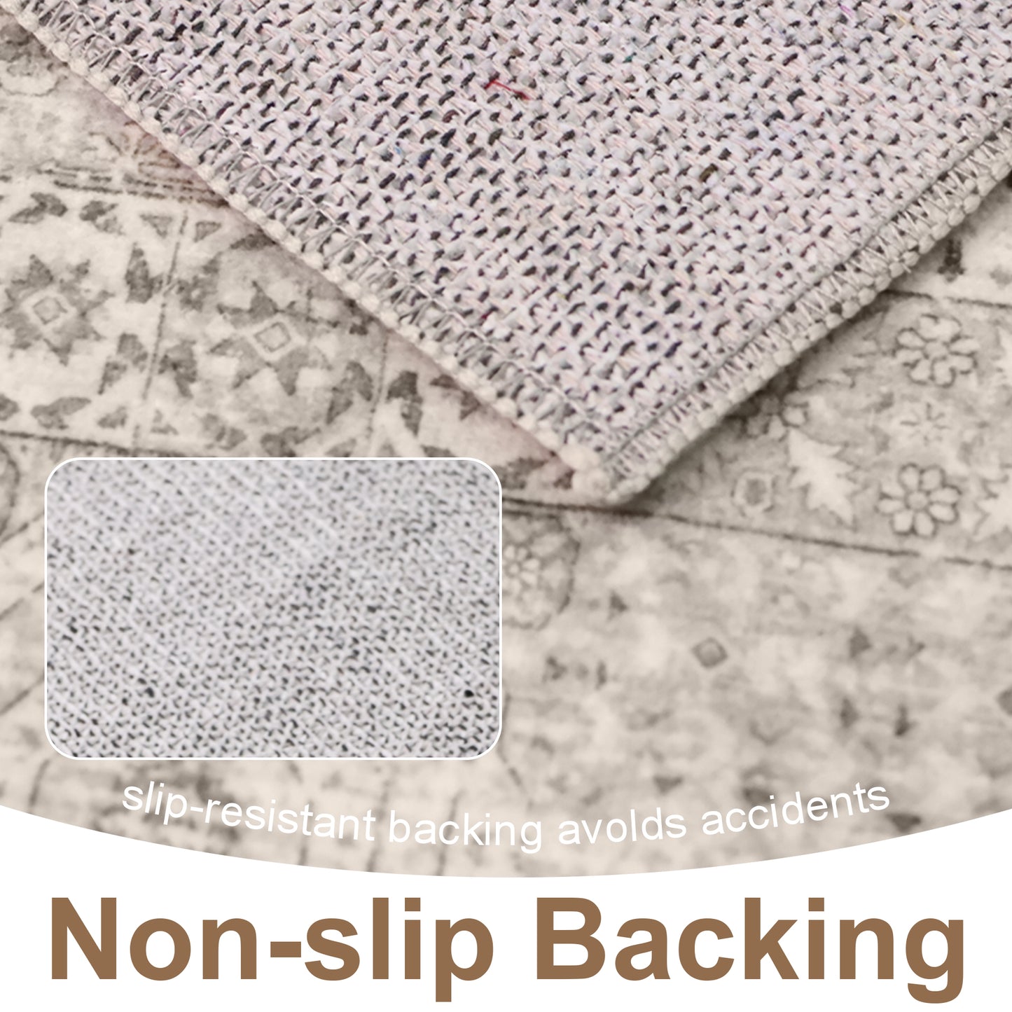 Area Rugs for Living Room 5'x 7' Machine Washable Vintage Print Large Throw Non Slip Bedroom Rugs, Brown