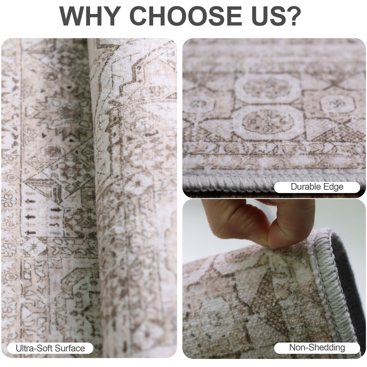 Area Rugs for Living Room 8'x 10' Machine Washable Vintage Print Large Throw Non Slip Bedroom Rugs, Brown