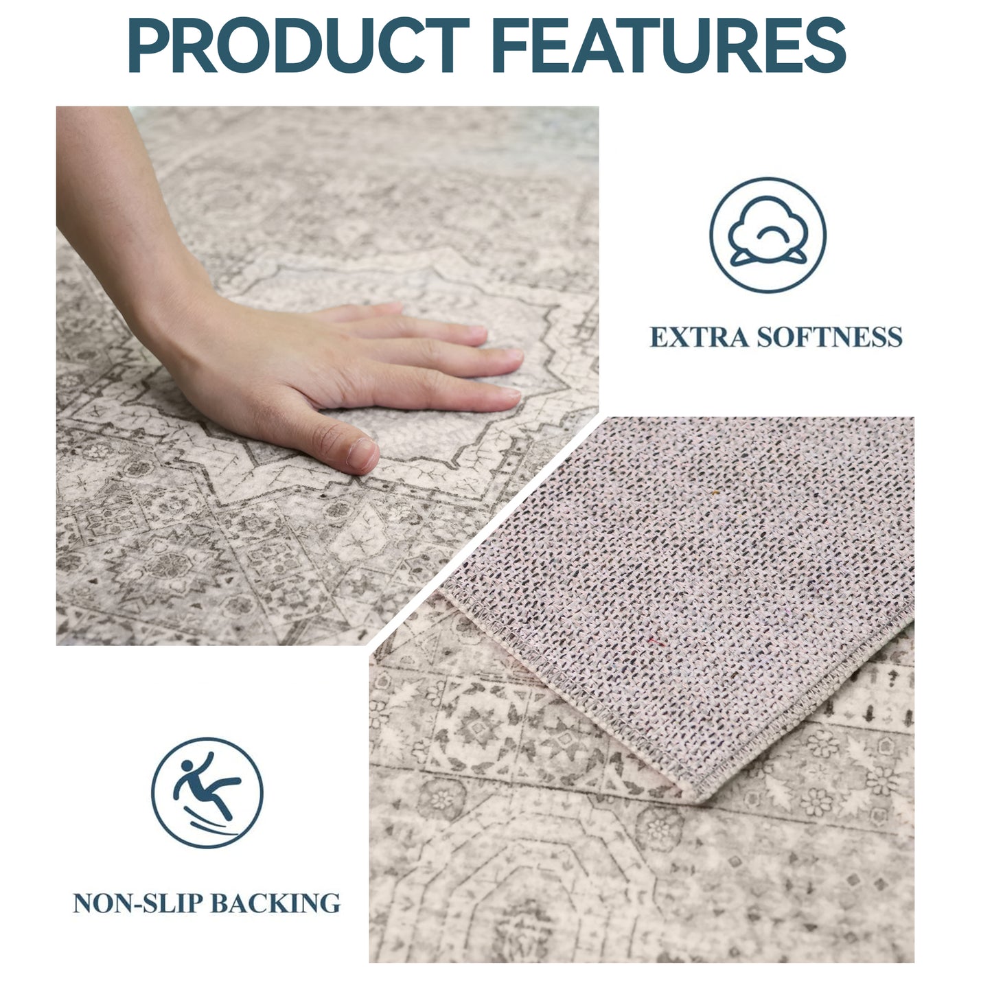 Area Rugs for Living Room 4'x 6' Machine Washable Vintage Print Large Throw Non Slip Bedroom Rugs, Brown