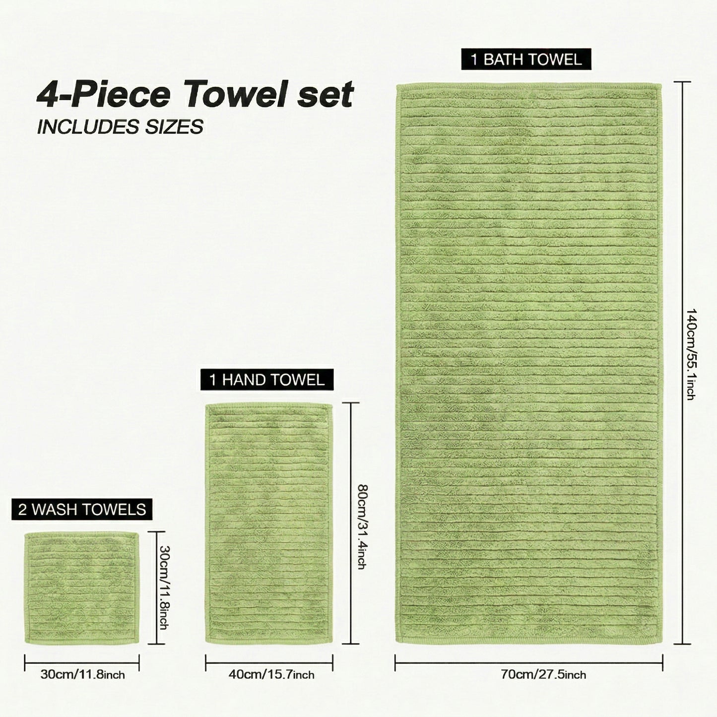 Dowellia 4 PCS Towels Set - 1 Bath Towel, 1 Hand Towel and 2 Washcloths, Highly Absorbent & Quick Dry, bathroom towels for Home Spa Hotel Gym, Green