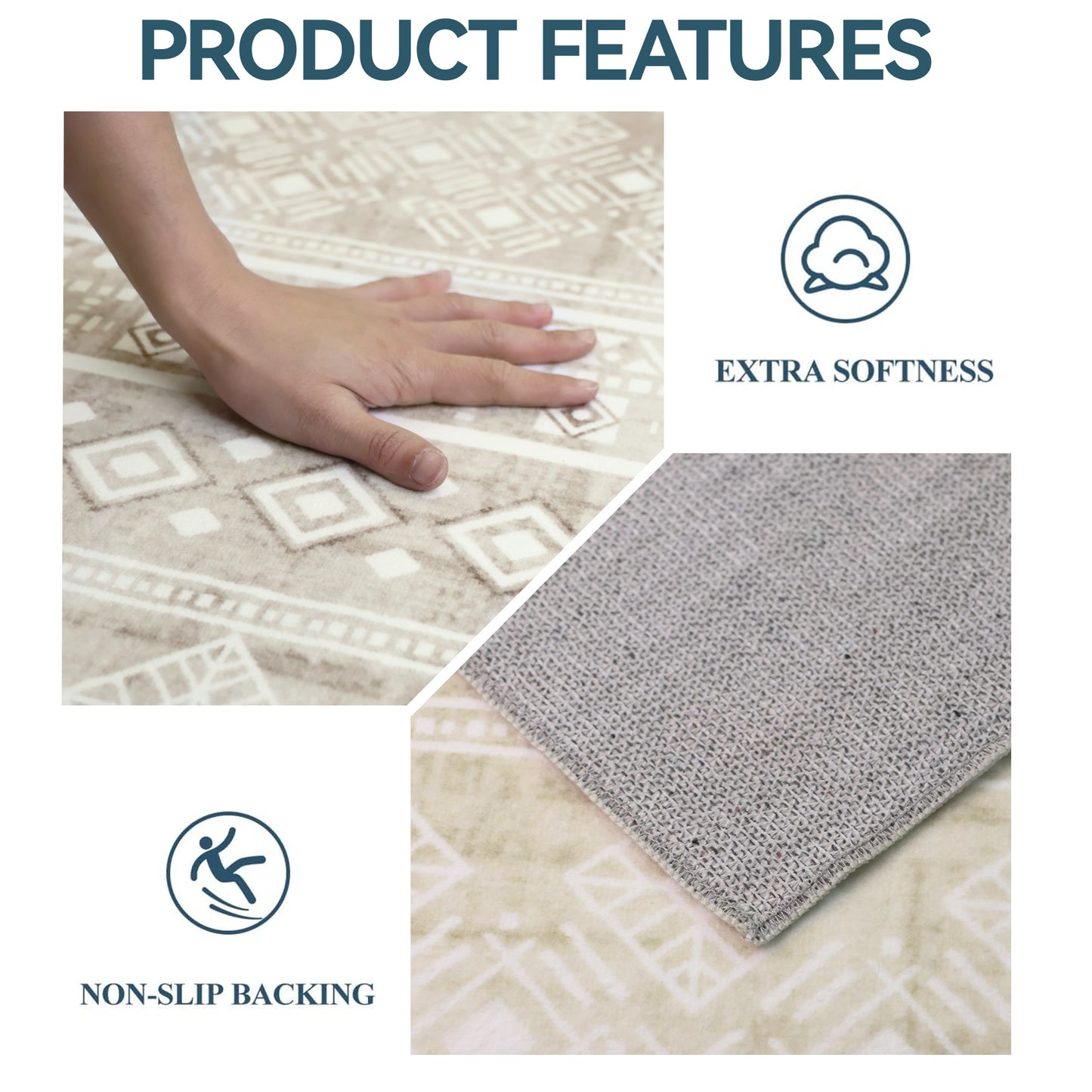 Bedroom Boho Rug 4x6 Khaki, Washable Area Rugs Non Slip, Ultra Soft Print Distressed Geometric Low-Pile Entry Throw Carpet for Bedroom Nursery Dorm Kitchen Decor