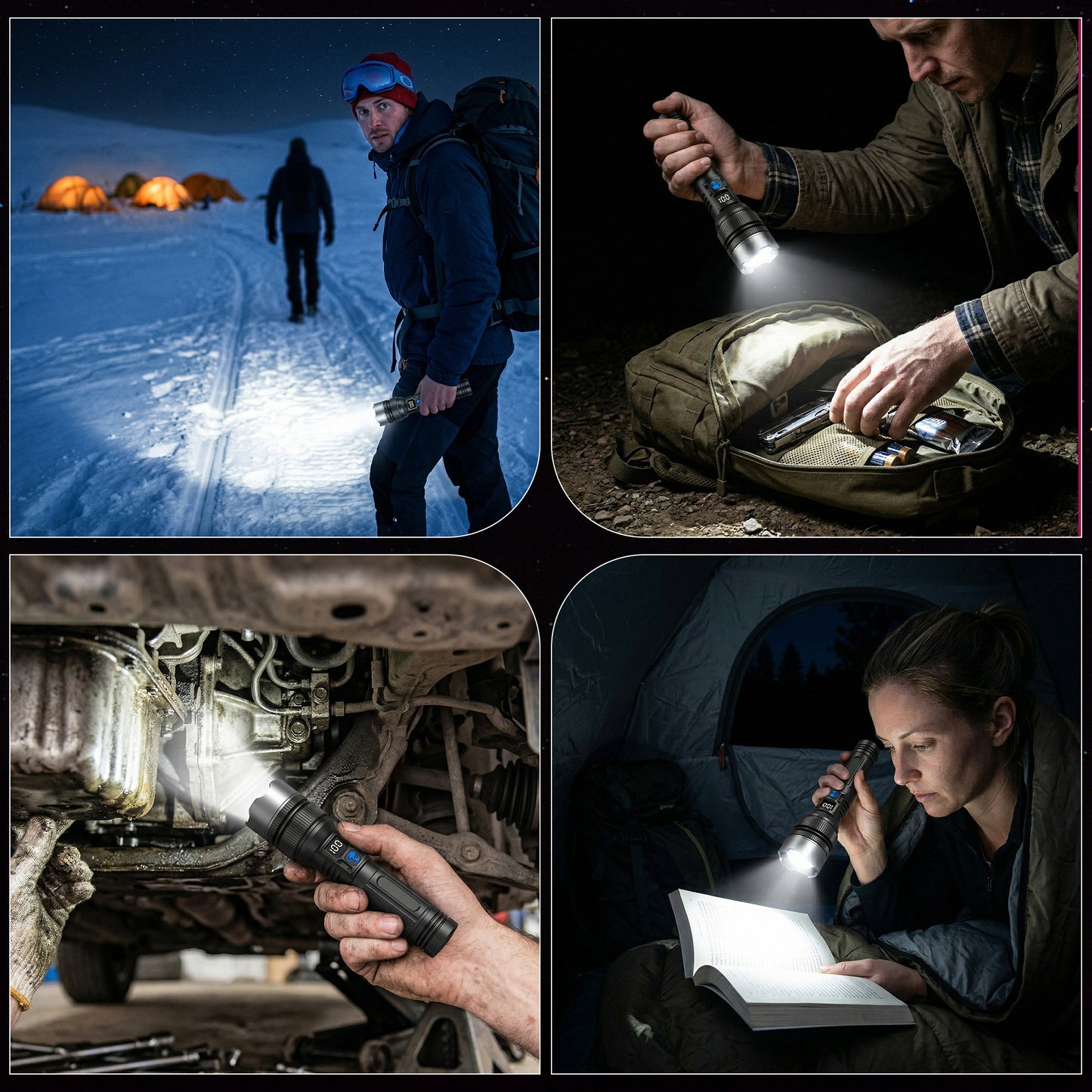 Dowellia Rechargeable Flashlight High Lumens Portable Flash Light with LCD Digital Display, 3 Modes, Waterproof Zoomable Torch for Hiking Camping Emergency Home and Outdoor Use, 2 Pack