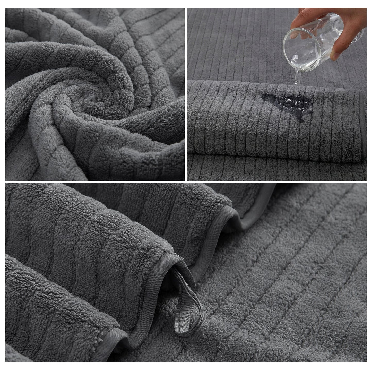 Dowellia 4 Pack Bath Towels Set, 28"x 55" Large Bath Sheets, Highly Absorbent & Quick Dry, Soft Microfiber Towels for Bathroom Spa Hotel Gym, Dark Gray Stripe