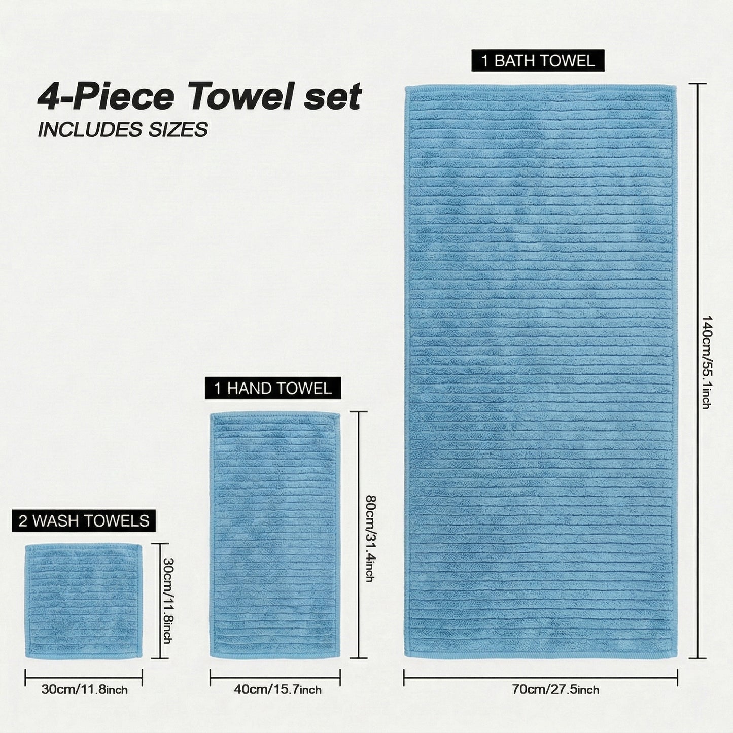 Dowellia 4 PCS Towels Set - 1 Bath Towel, 1 Hand Towel, 2 Washcloths, Highly Absorbent & Quick Dry, bathroom towels for home Spa Hotel Gym, Blue
