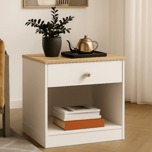 Dowellia Nightstand with Drawers for Bedroom, Small Beside Tabble Open Storage for Living Room, White