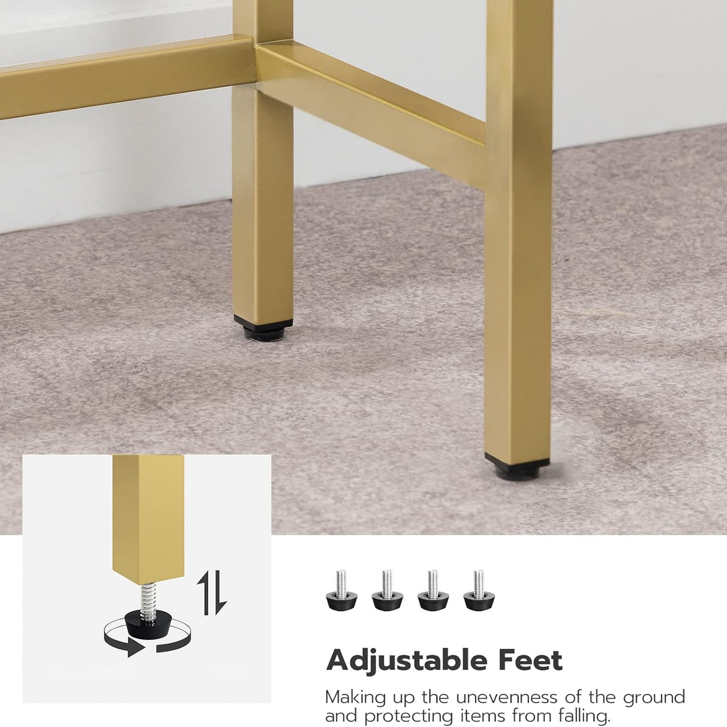 Dowellia Entryway Dresser, Faux Marble MDF Style Panel Sofa Table with Gold Border (Single, White Marble)