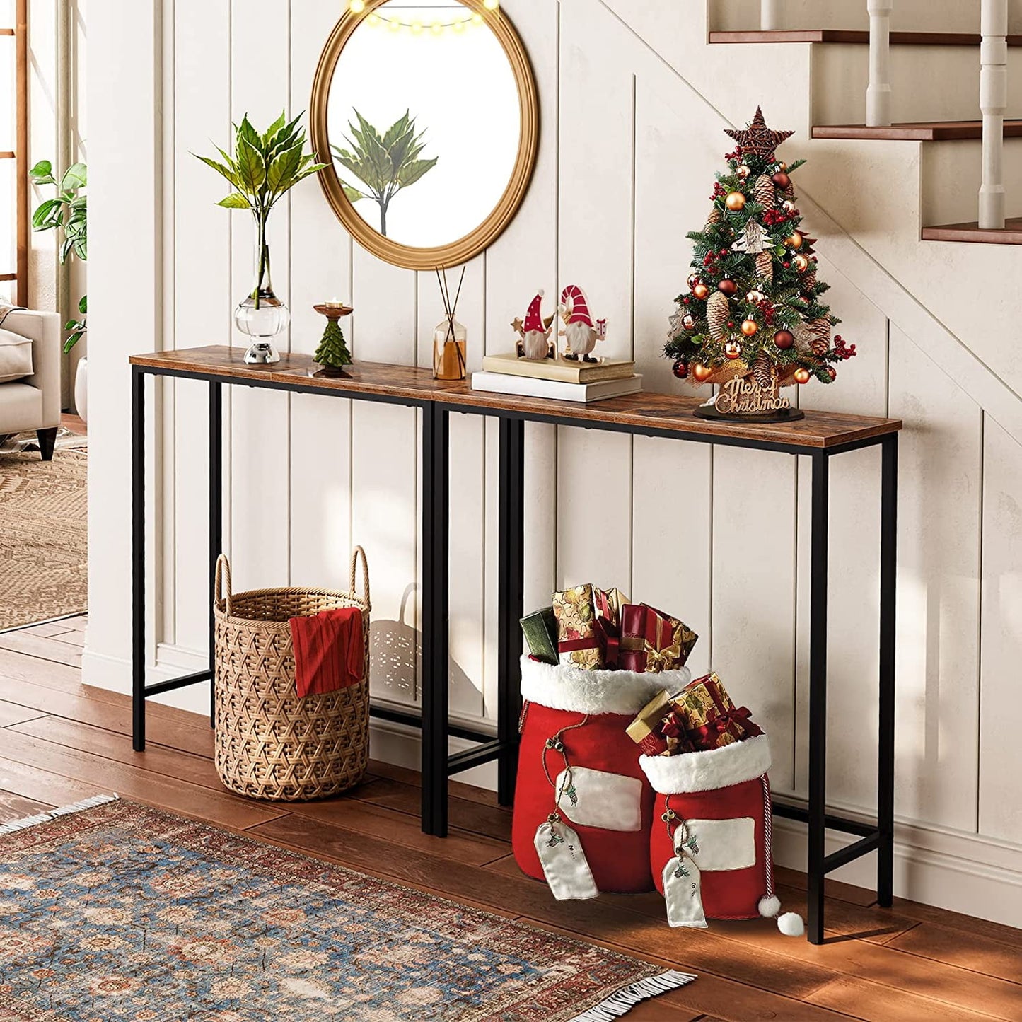 Narrow Console Table, 33.9" Entryway Table Sofa Table or Hallway Table for Living Room, Rustic Brown and Black