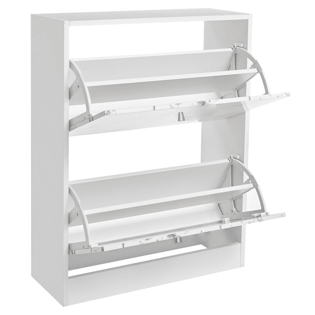 Dowellia 2 Drawer Shoe Cabinet,Wooden Shoes Organizer Cupboard Unit Hallway Furniture,freestanding Entryway 2 tier Modern Shoe Rack Cabinet Footwear Stand for Shoes (Marble White)