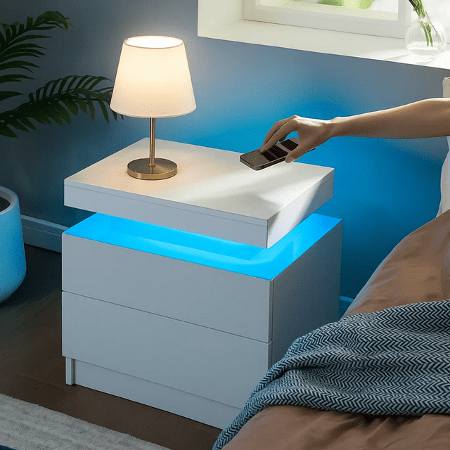 LED Nightstand with 2 Drawers Modern LED Night Stand with LED Lights Night Stands for Living Room,Bedroom