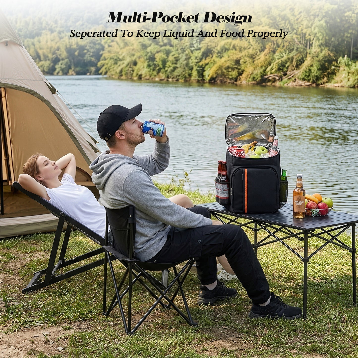 Dowellia Backpack Cooler & Insulated Bag 2 in 1, 36 Cans with Insulating Cover, Upgraded Leakproof Soft Cooler Backpack 2 Compartment for Camping Hiking Picnic Beach