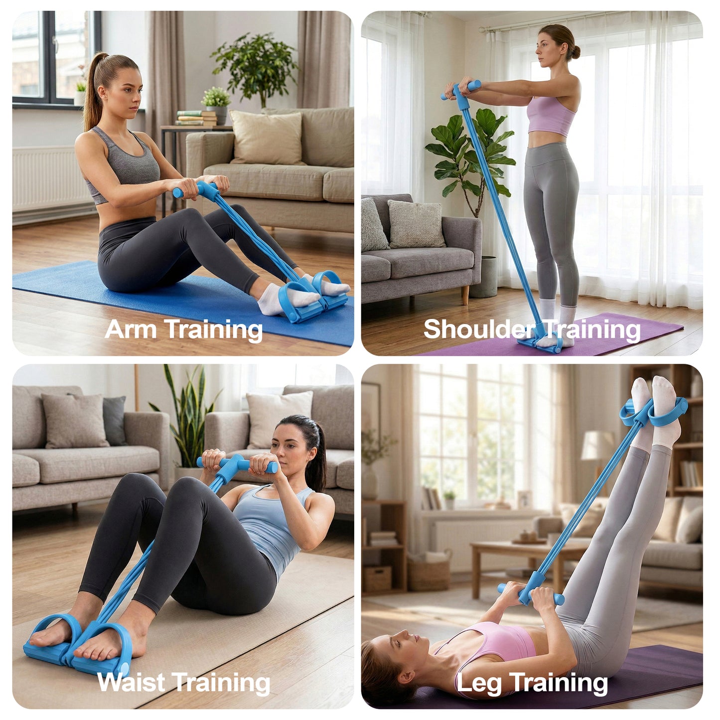 Dowellia Pedal Resistance Bands with Handles, Upgrade 6-Tubes Fitness Stretching Bands for Exercise Abdomen, Waist, Arm, Leg, Multifunction Workout Equipment for Home Gym Equipment, Blue