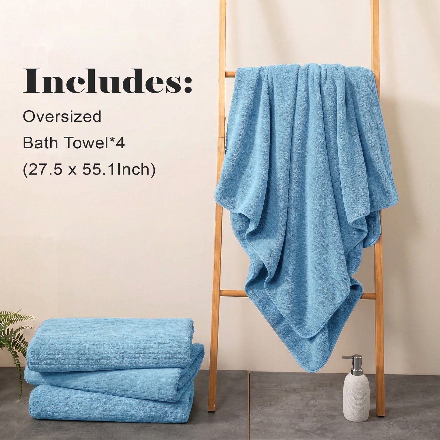 Dowellia 4 Pack Bath Towels Set, 28"x 55" Large Bath Sheets, Highly Absorbent & Quick Dry, Soft Microfiber Towels for Bathroom Spa Hotel Gym, Blue Stripe