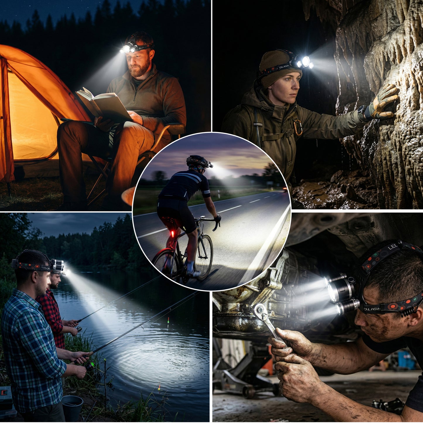 Dowellia LED Headlamp Rechargeable, Head Lamp with 3 Lights 4 Modes, IPX6 Waterproof, 90° Adjustable Headlight for Outdoor, Camping, Hiking, Fishing