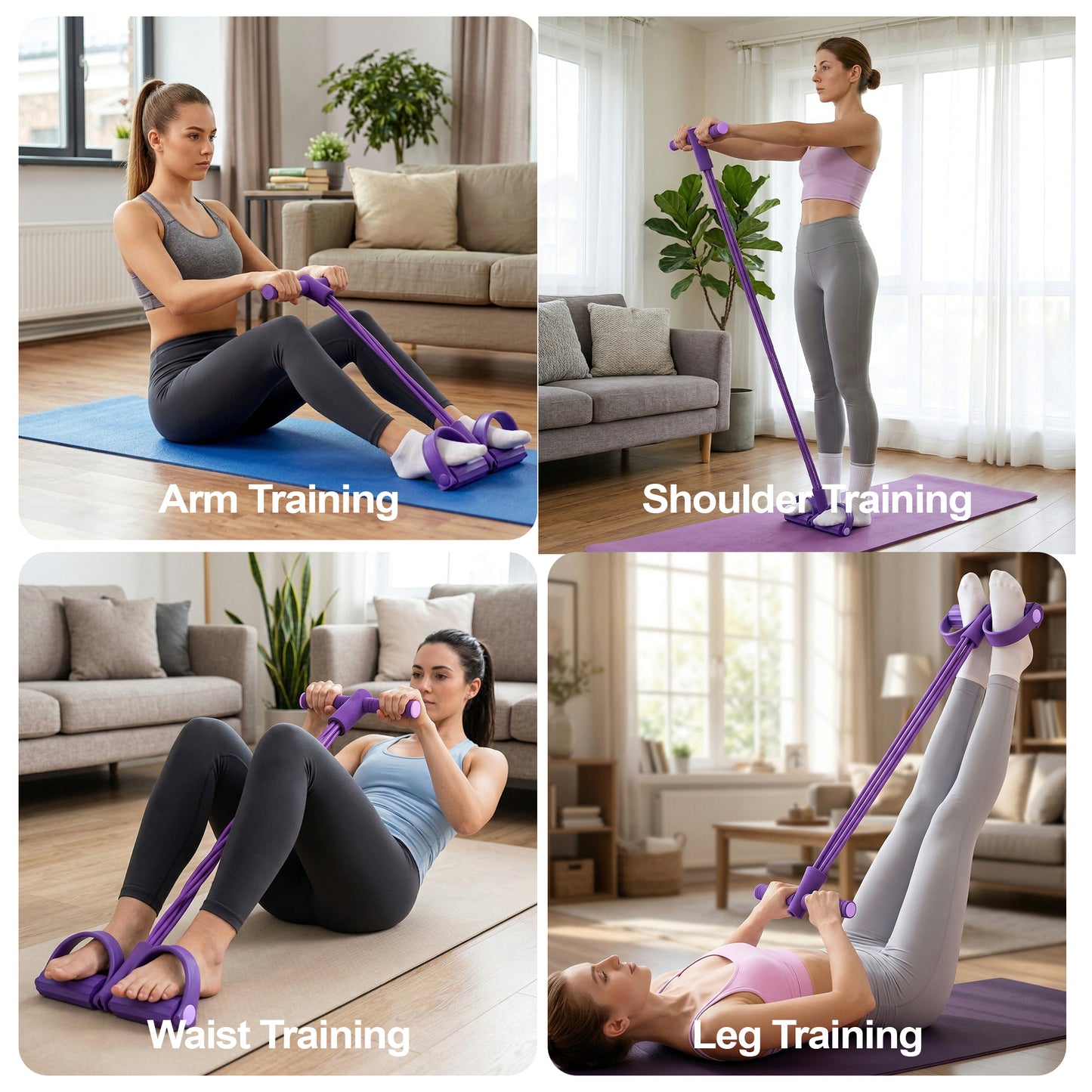 Dowellia Pedal Resistance Bands with Handles, Upgrade 6-Tubes Fitness Stretching Bands for Exercise Abdomen, Waist, Arm, Leg, Multifunction Workout Equipment for Home Gym Equipment, Purple