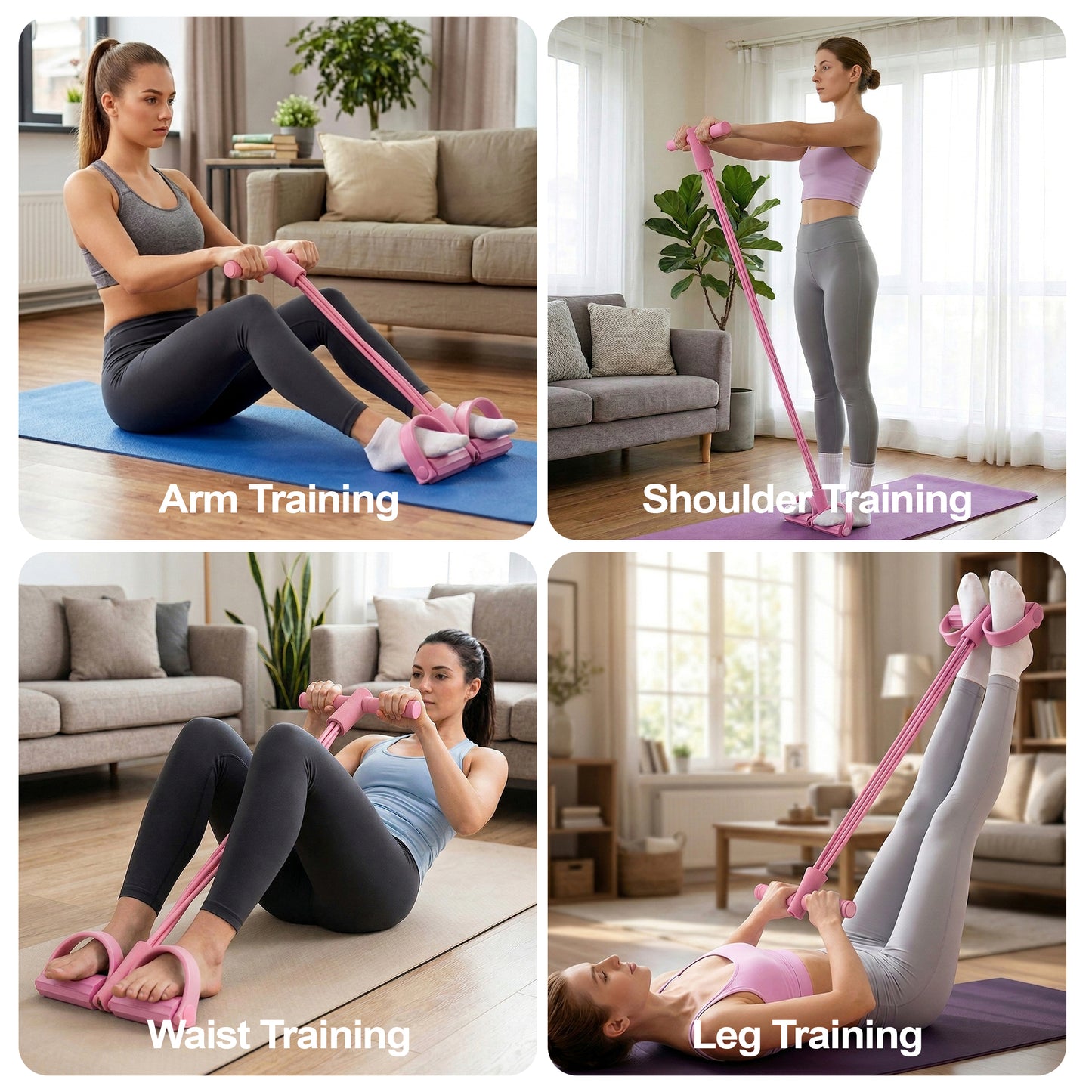 Dowellia Pedal Resistance Bands with Handles, Upgrade 6-Tubes Fitness Stretching Bands for Exercise Abdomen, Waist, Arm, Leg, Multifunction Workout Equipment for Home Gym Equipment, Pink