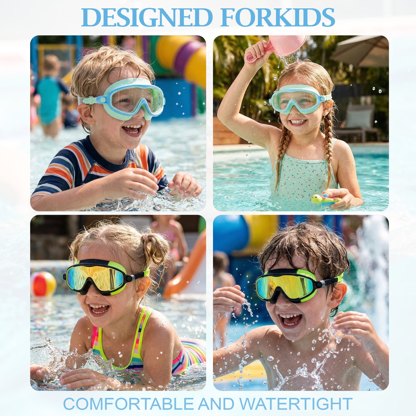 Dowellia Swim Goggles for Kids 6-14, 2 Pack Swimming Goggles Anti Fog & UV Protection Wide View No Leaking Kids Goggles for Swimming