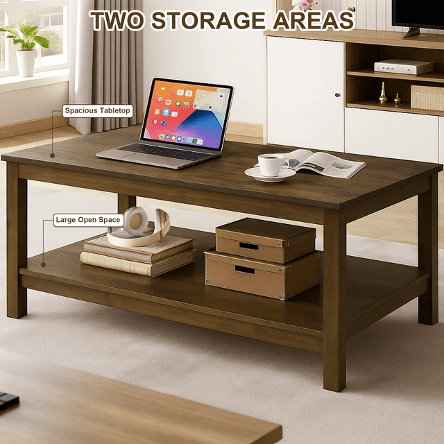 Dowellia Farmhouse Rectangle Coffee Table, Rustic Weathered Oak